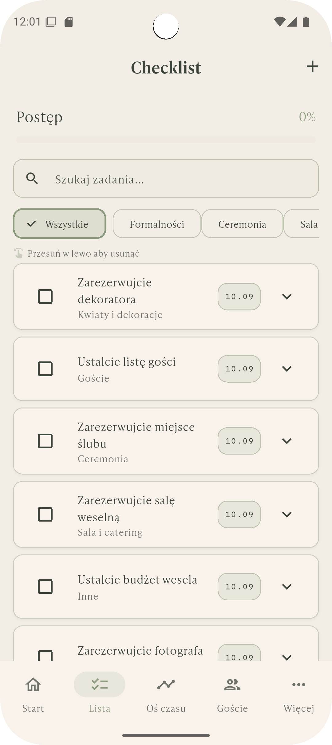 Checklista ślubna w aplikacji